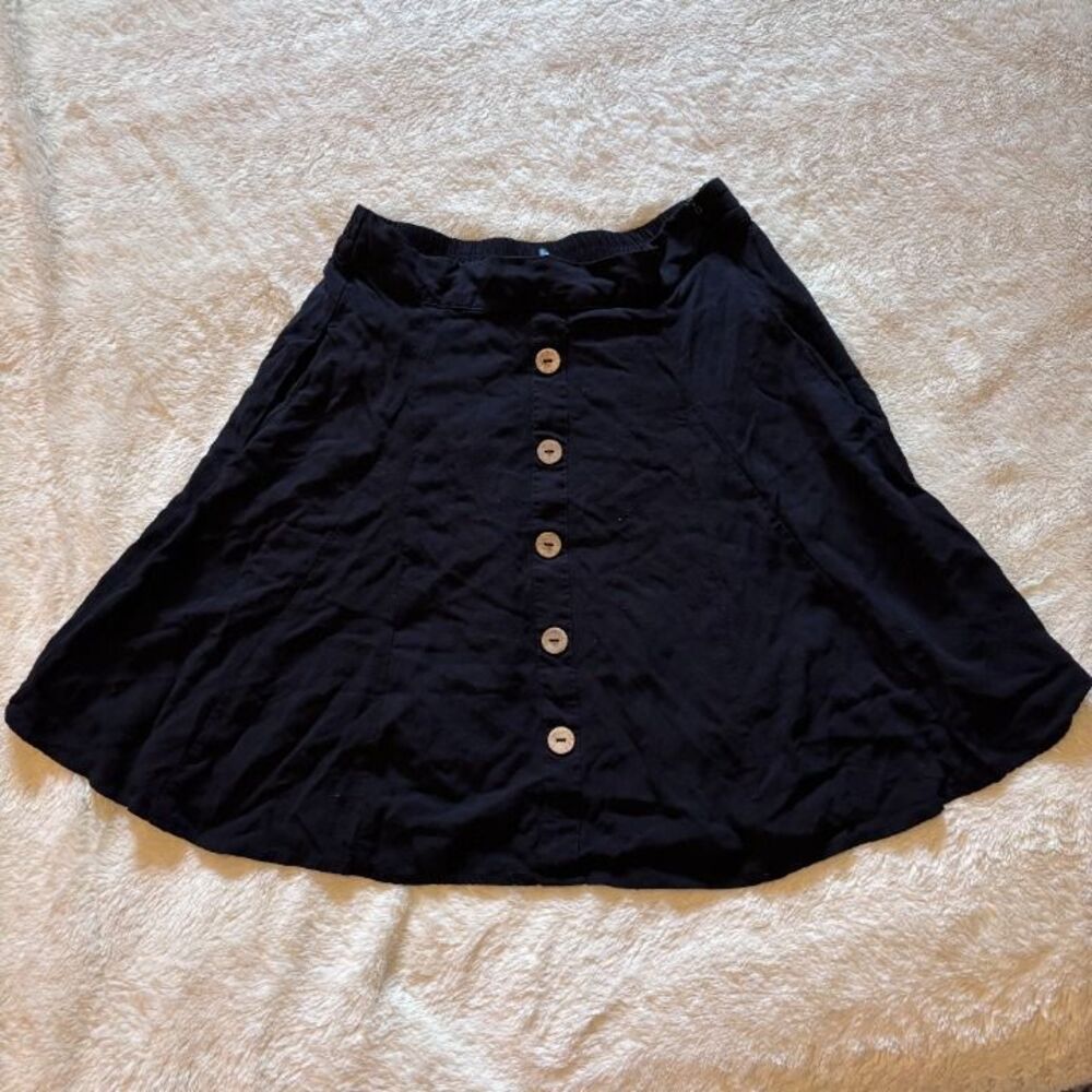 Black A-Line Mini Skirt Wood Button Accents